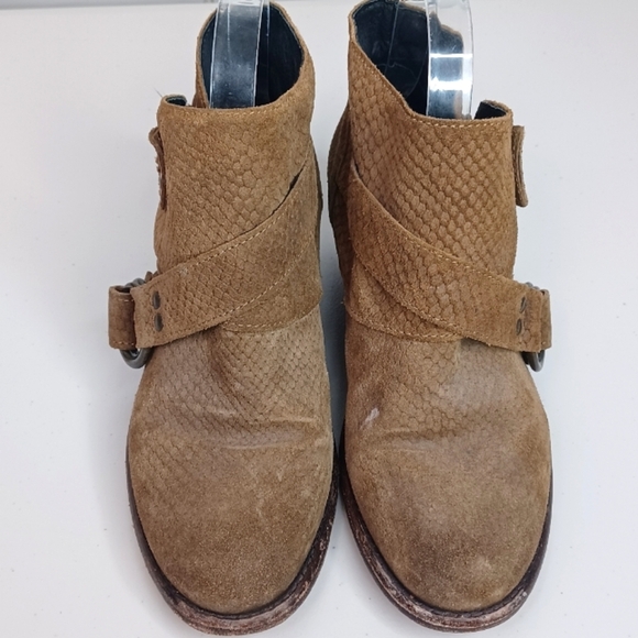 Free People Boho Leather Sz 38 Tortuga Strappy Suede Stacked Heel Booties - Picture 4 of 16